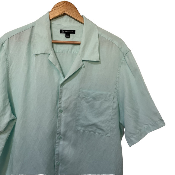 INC International Concepts Mens Linen‎ Blend Button Down Shirt XL Blue Coastal - Picture 3 of 7